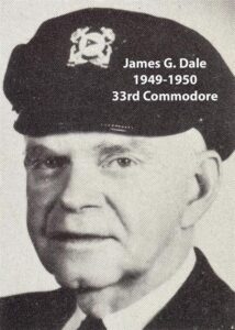 Portrait of a man in a yacht club commodore uniform with a white cap and dark jacket